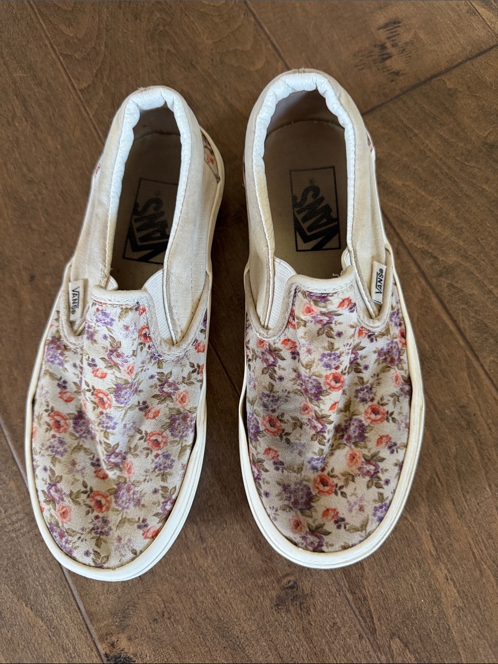 Vans Slip-On Floral Canvas Sneakers - Cream with Pink & Purple Flowers